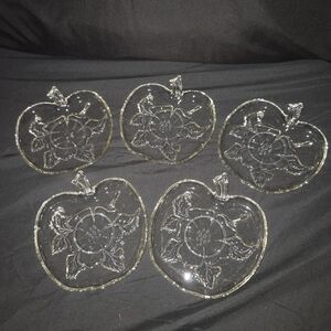 Vintage 1950's 8" Hazel Atlas Apple Blossom Embossed Glass Snack Plate Set of 5